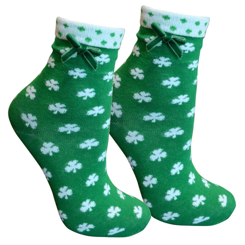 Green & White Shamrock Print Ladies Socks
