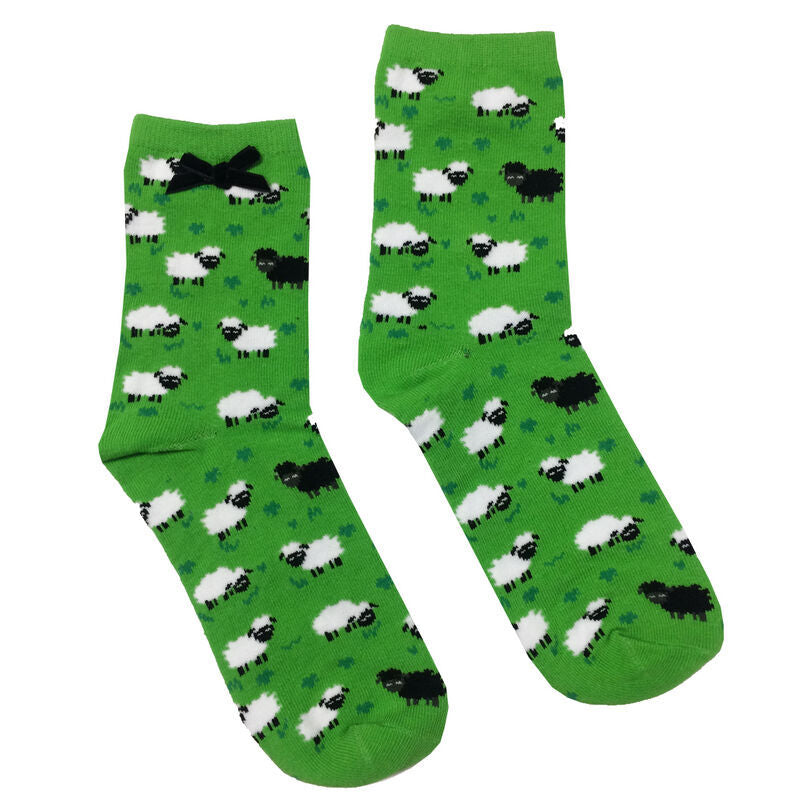 White Sheep Design & Black Ribbon Ladies Socks
