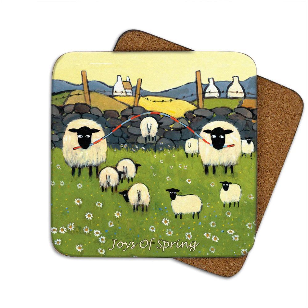 Illustration of sheep playing jump rope in a green field with flowers