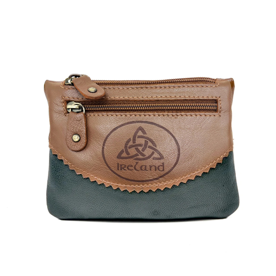 Leather Trinity Knot Top Zip Purse Two Tone