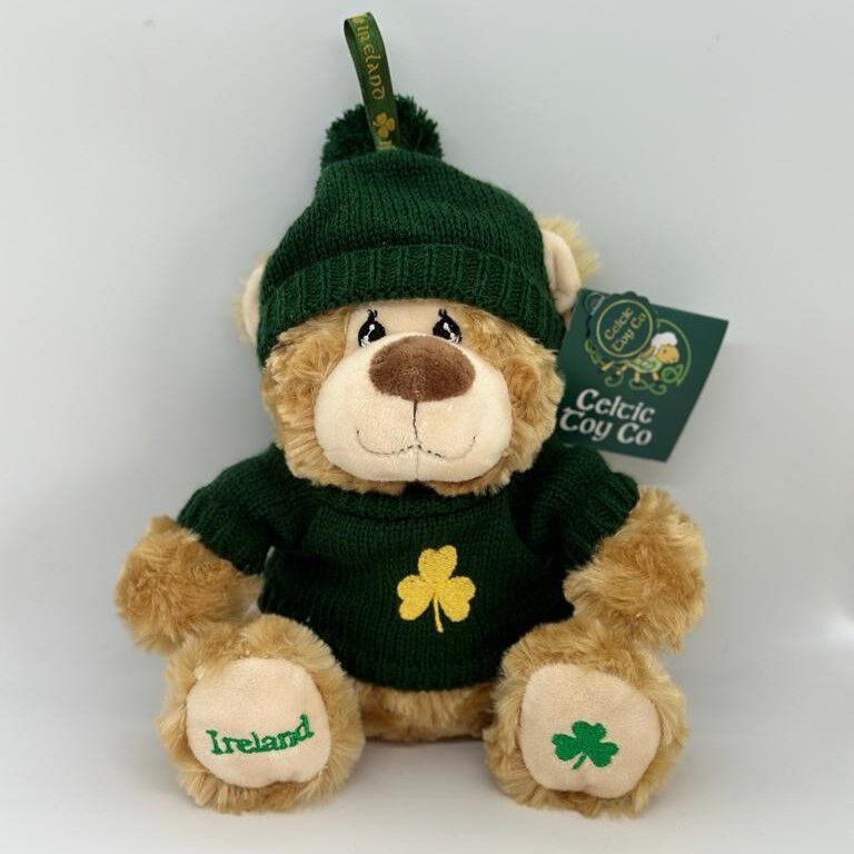 Celtic Toy Co. Green Shamrock Sweater & Hat Teddy Bear