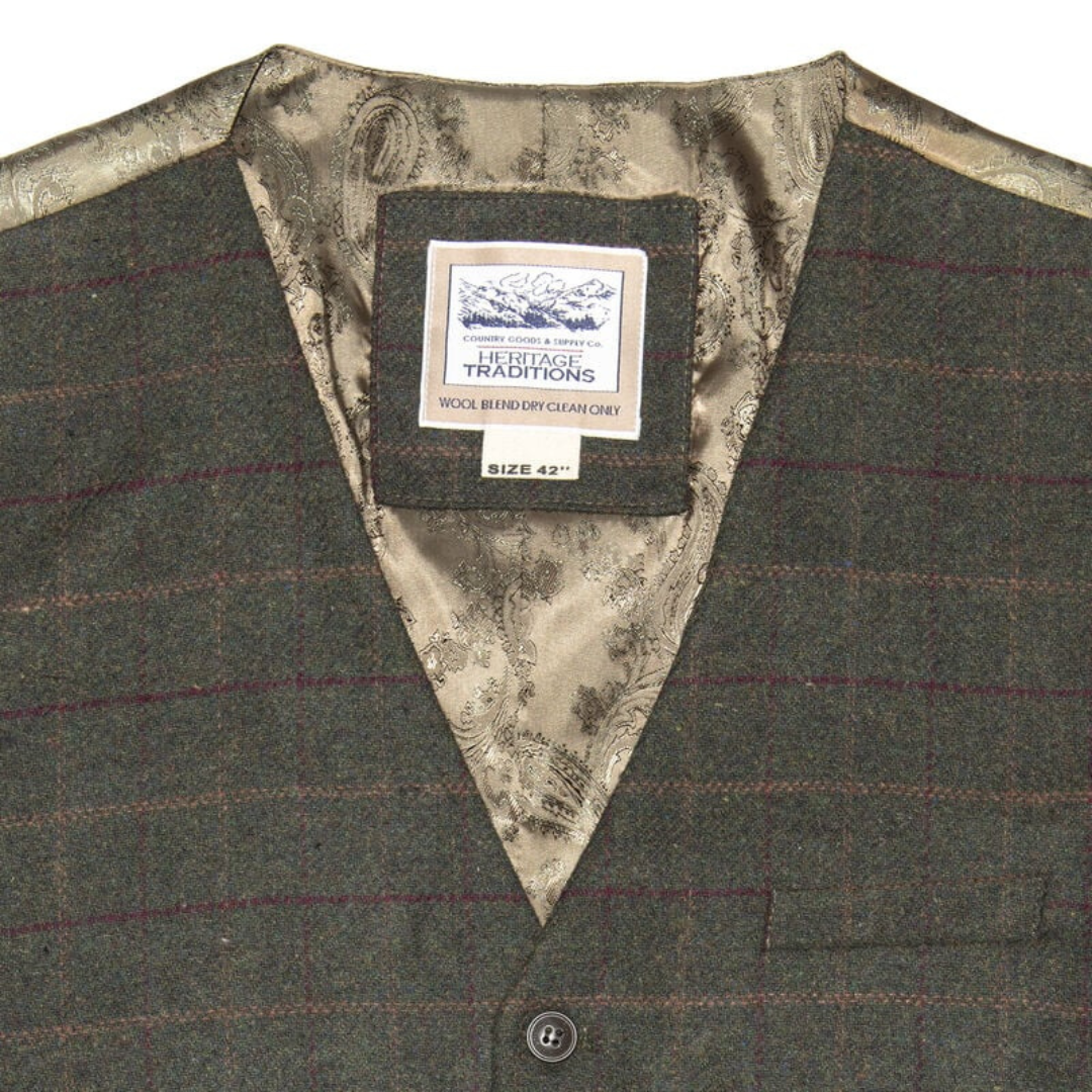 Men's Tweed Box Check Waistcoat Green