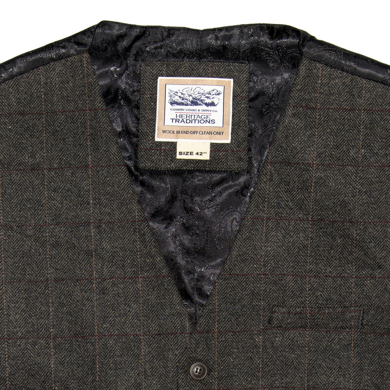 Heritage Traditions Herringbone Tweed Box Check Waistcoat Grey