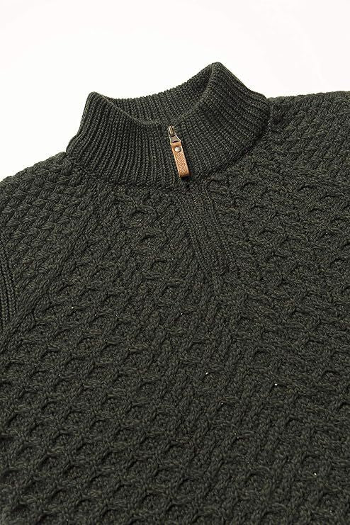 Men's Supersoft Half Zip Aran Green Sweater