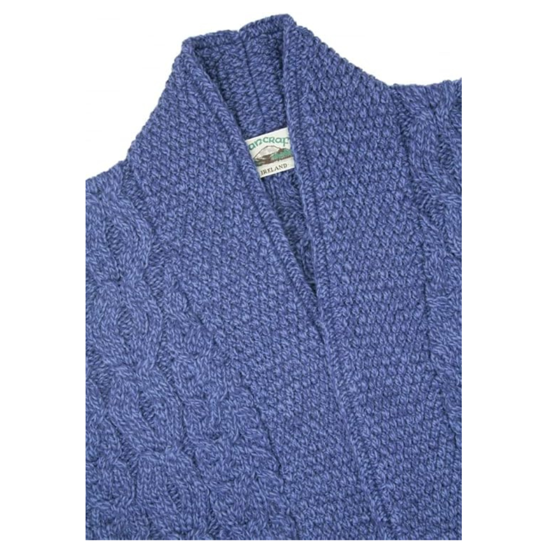 Ladies Aran Short Edge To Edge Mallard Blue Cardigan