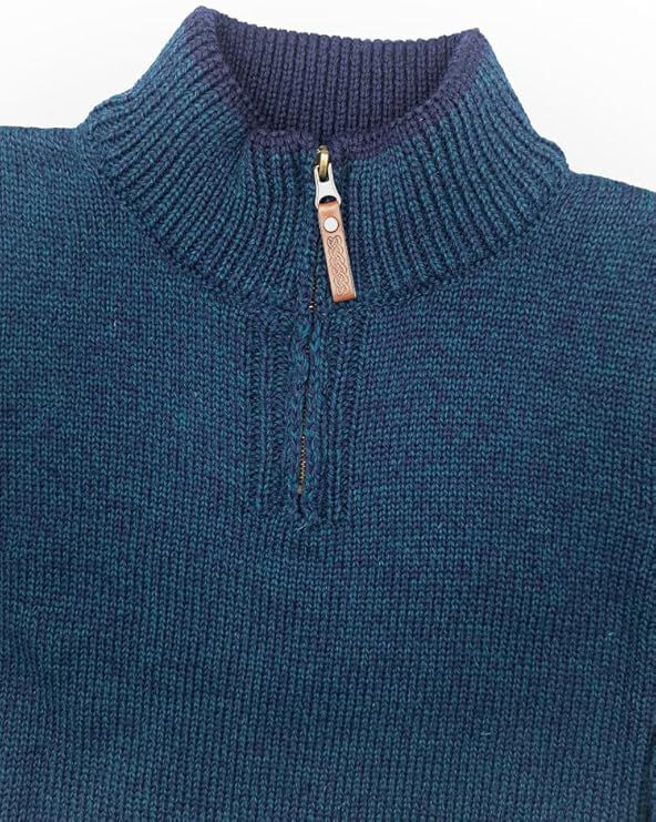 Men's Aran Quarter Zip Wool Blackwatch Jumper