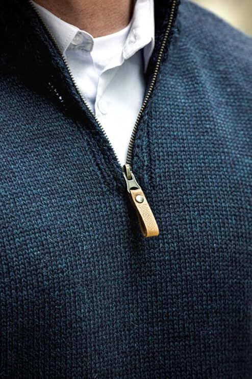 Men's Aran Quarter Zip Wool Blackwatch Jumper