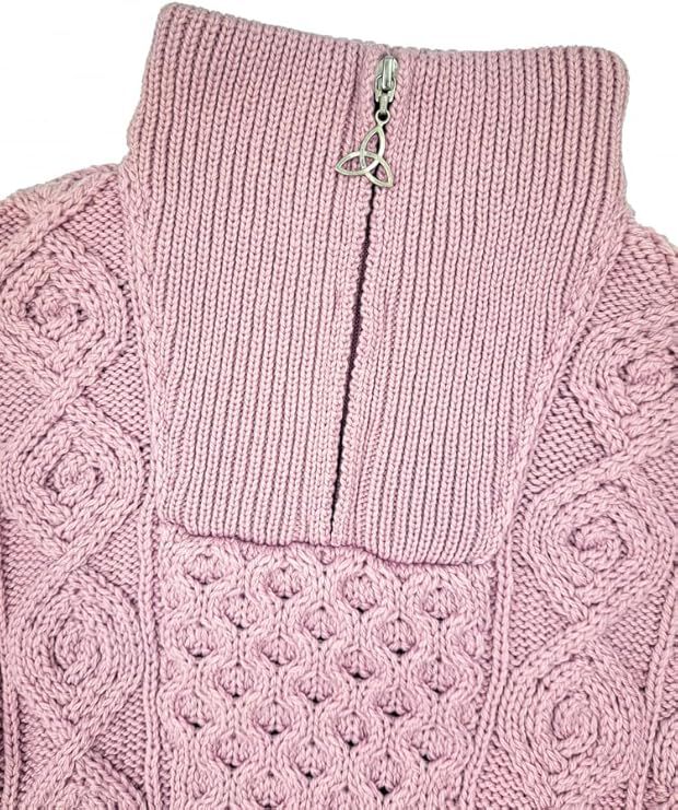 Ladies Merino Wool Half Zip Pink Jumper
