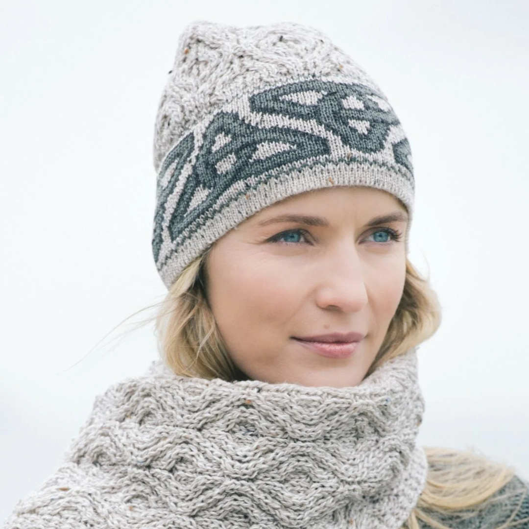 Ladies Aran Celtic Jacquard Oatmeal Hat