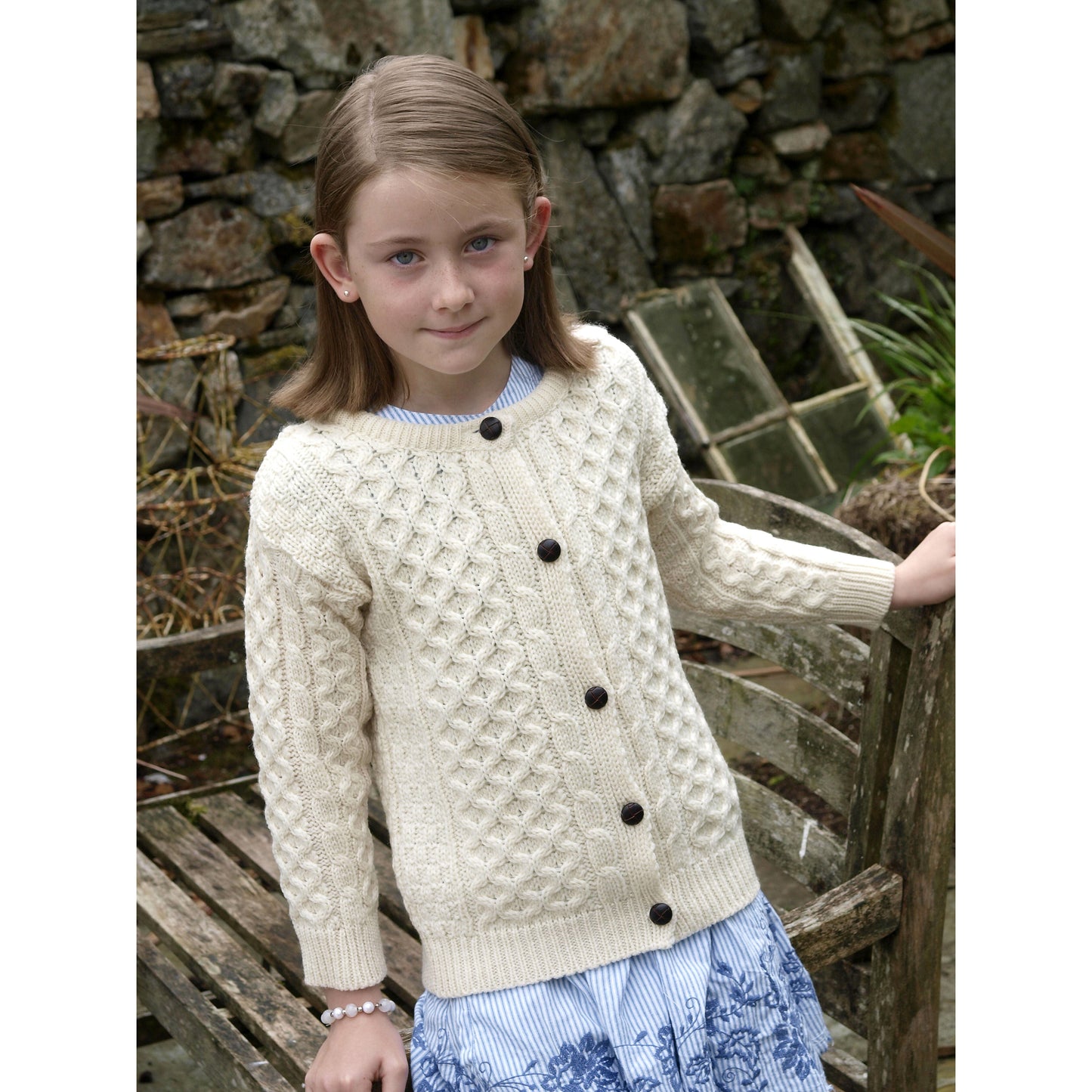 Kids Aran Merino Wool Cardigan Natural
