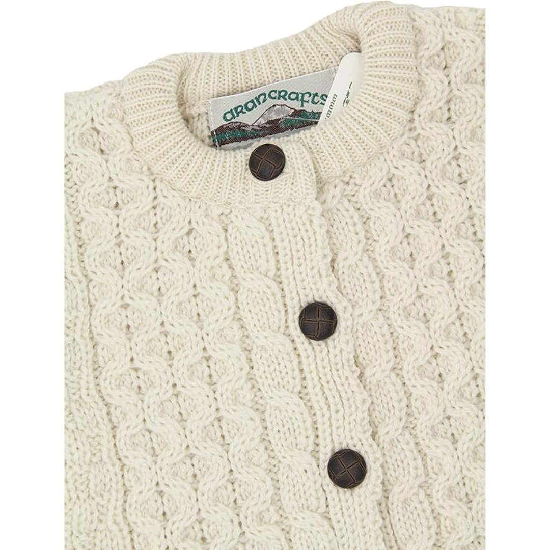 Kids Aran Merino Wool Cardigan Natural