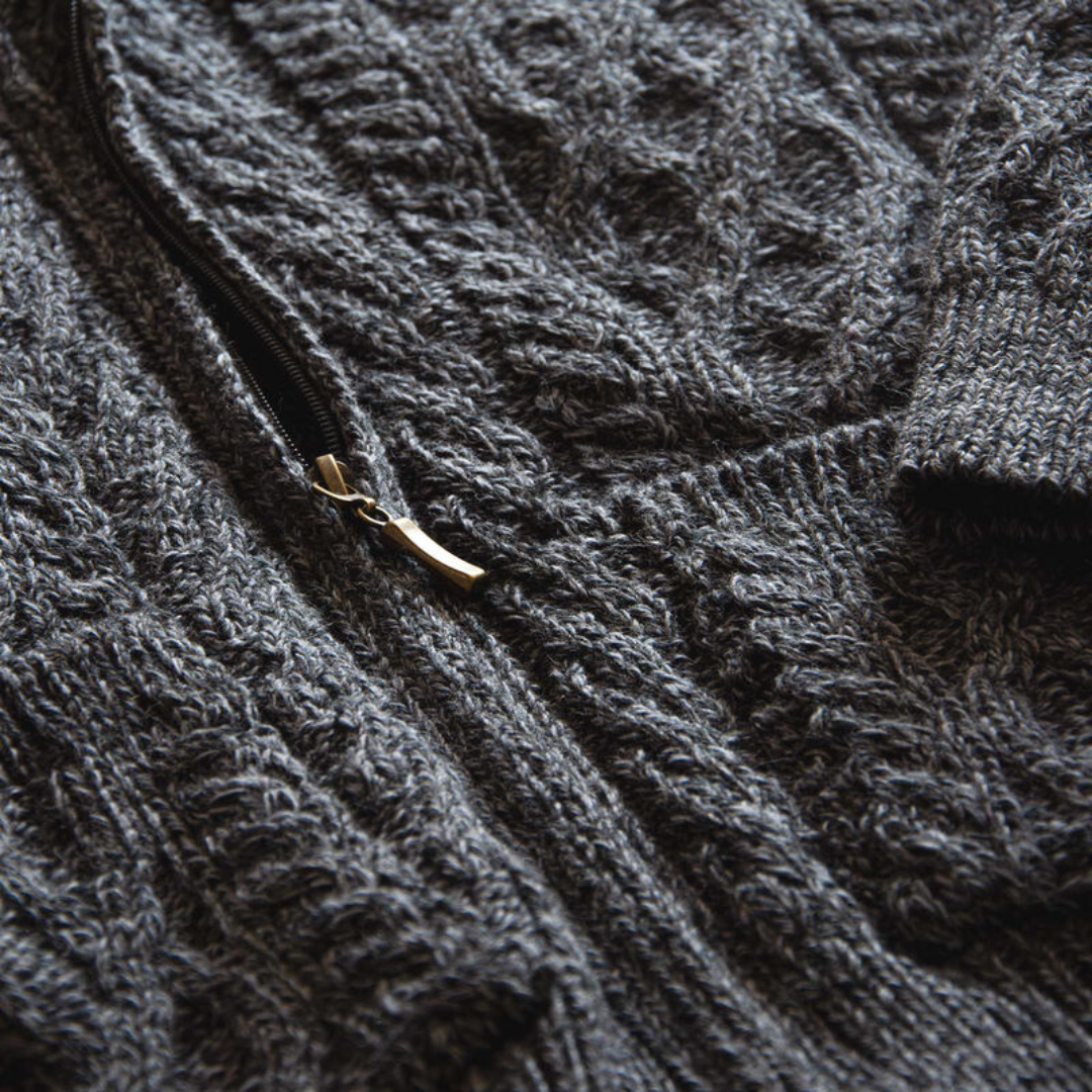 Men's Aran Zip Charcoal Cardigan