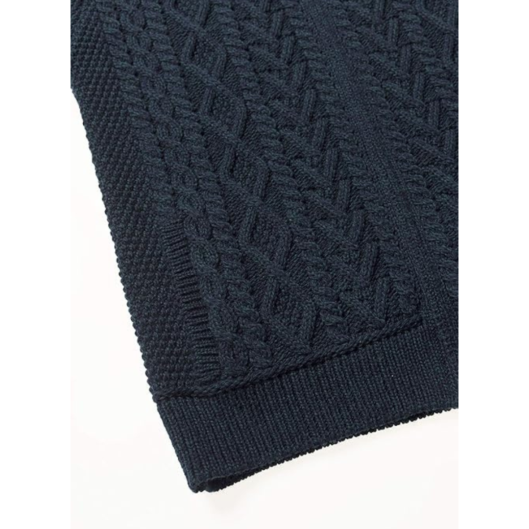 Men's Cable Knit Shoulder Patch Blackwatch Zip Cardigan