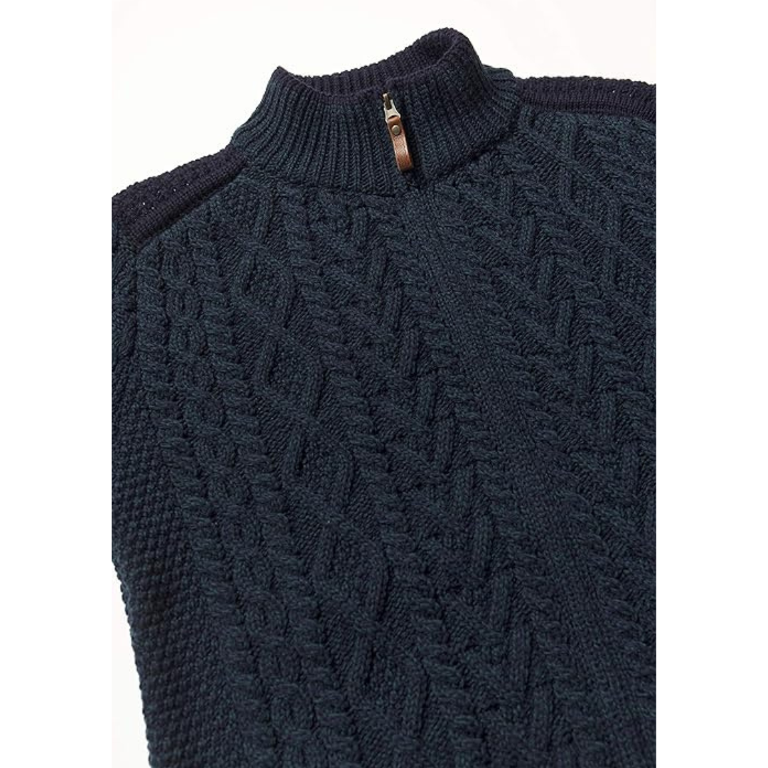 Men's Cable Knit Shoulder Patch Blackwatch Zip Cardigan
