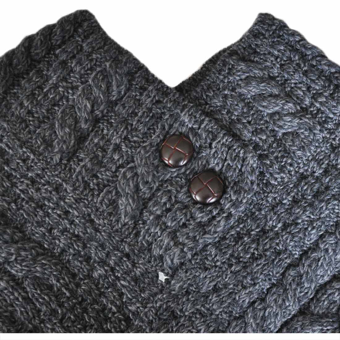 Ladies Aran Merino Wool Black Poncho