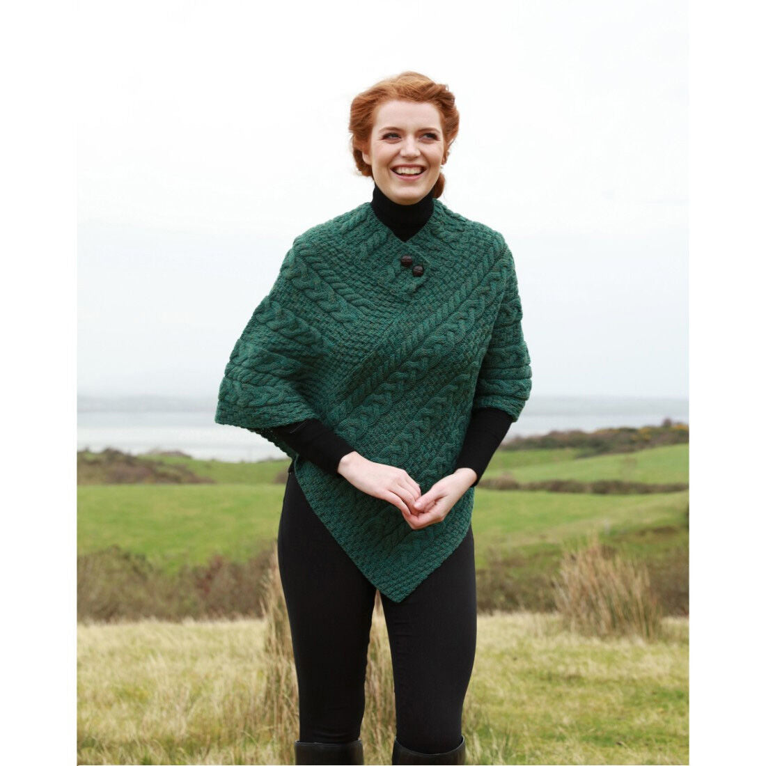 Ladies Aran Connemara Green Poncho