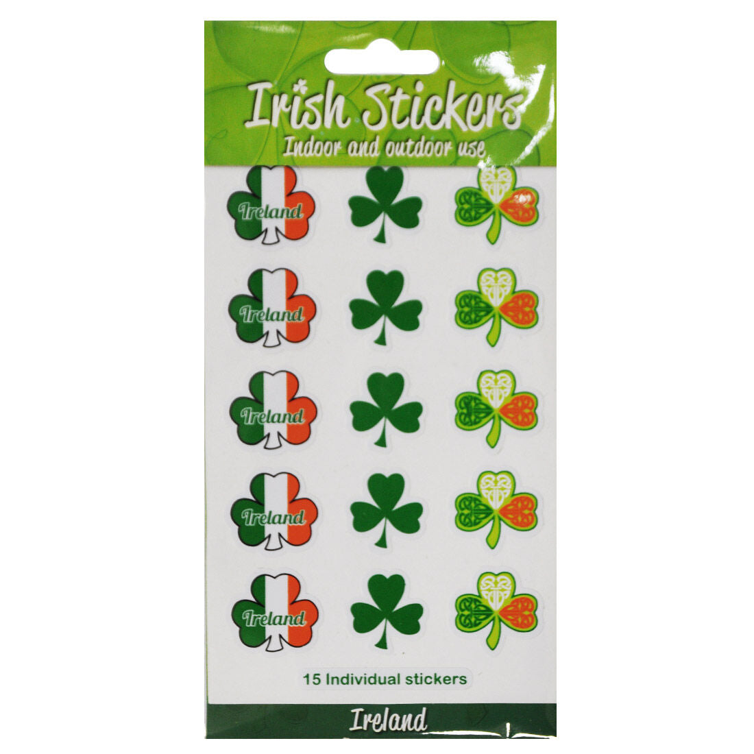 15 Miniature Individual Green Irish Shamrock Stickers