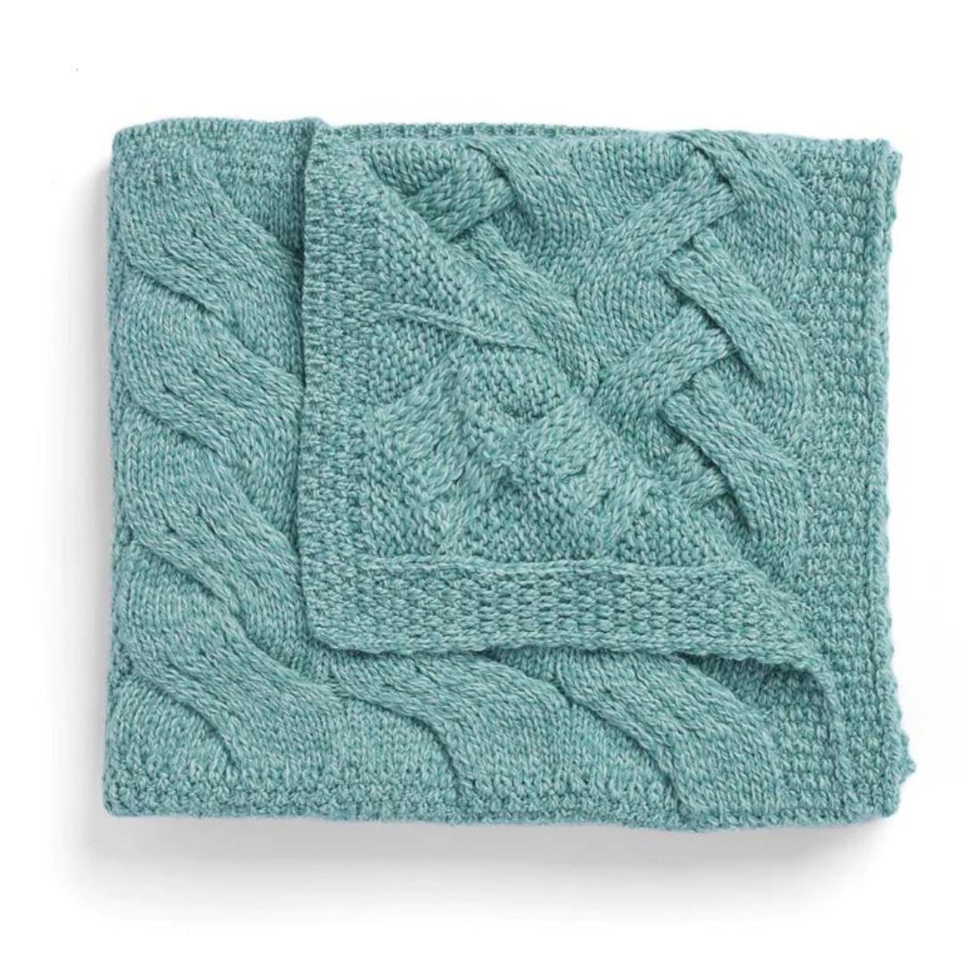 Aran Patchwork Cot Throw Teal