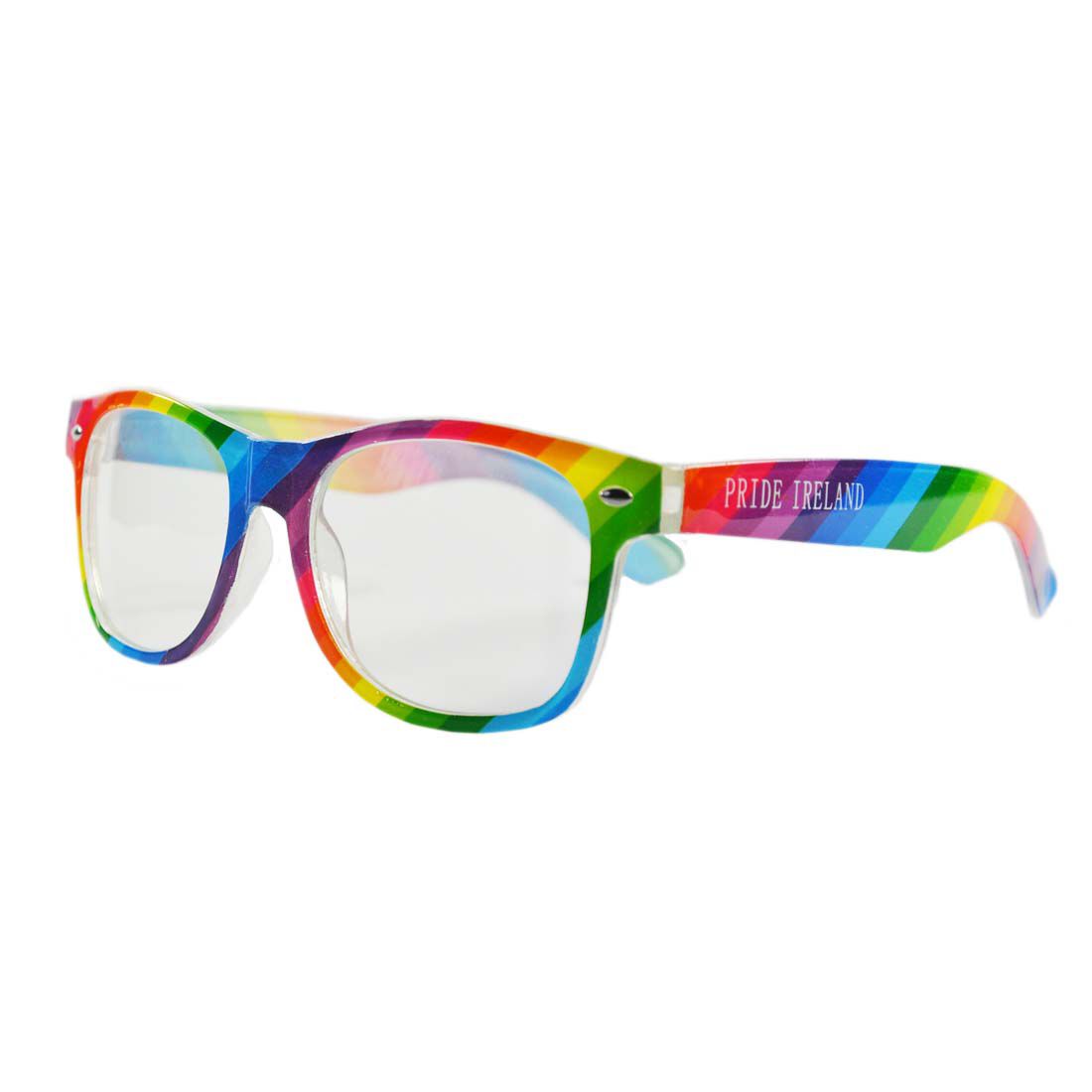 Rainbow striped novelty glasses with Pride Ireland text on the temple