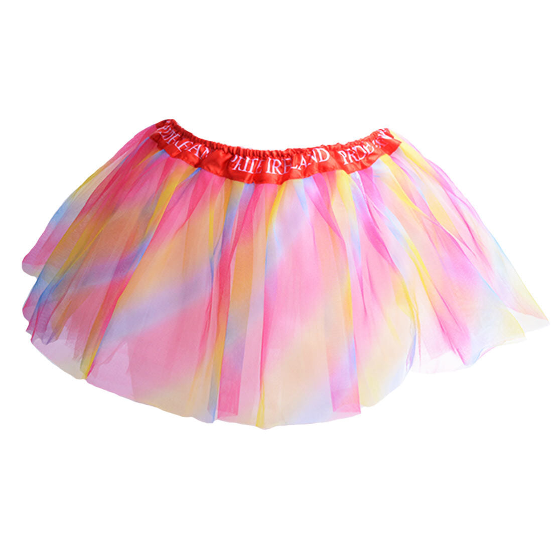 Pastel rainbow tulle tutu with a red waistband printed Pride Ireland