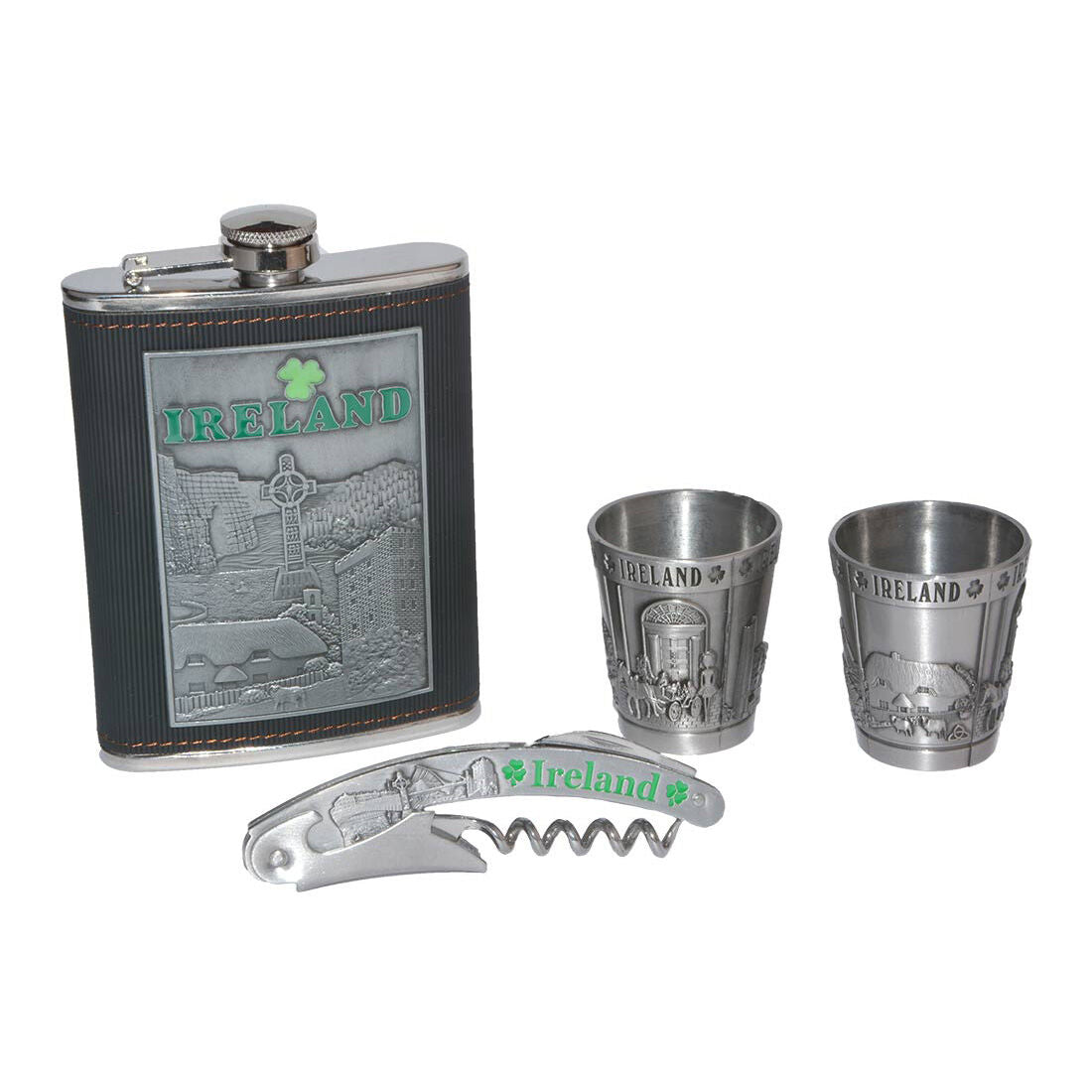 Ireland Collage Hip Flask Gift Set