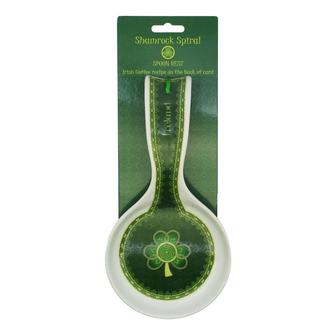 Shamrock Spiral Ireland Spoon Rest With Green & Yellow Celtic Design