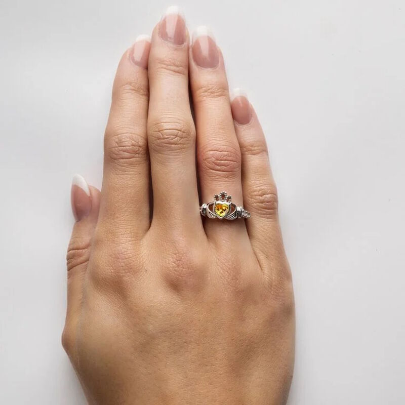 Platinum Plated Claddagh November Birthstone Ring