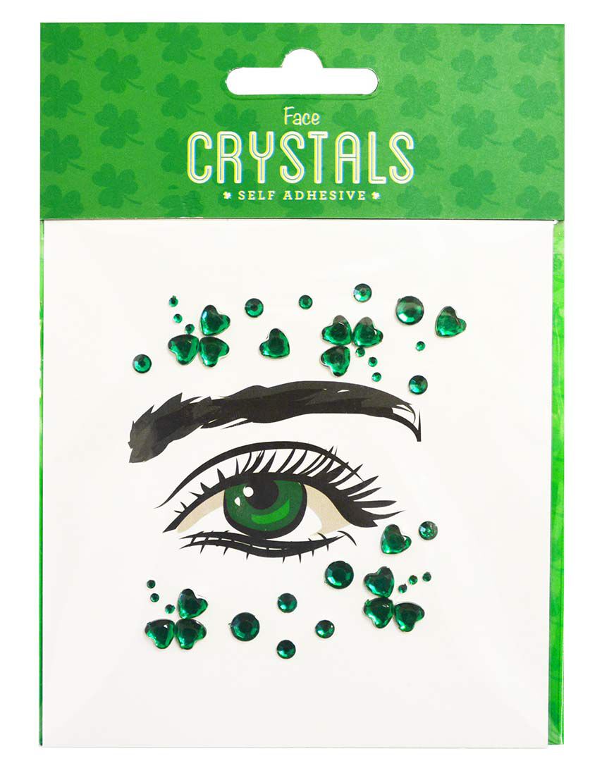 Green self-adhesive face crystals arranged around illustrated eye