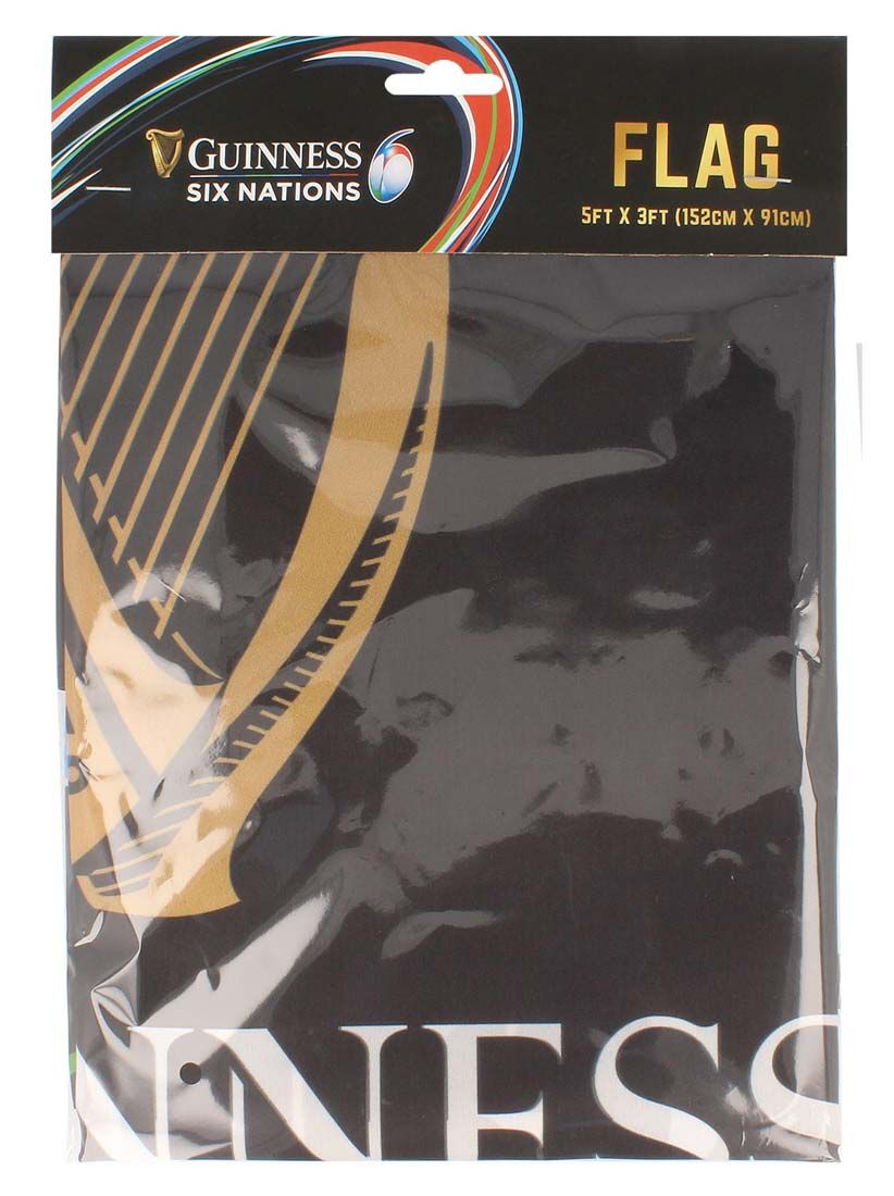 Guinness Six Nations flag 5ft by 3ft in plastic packaging with logo and colorful arcs