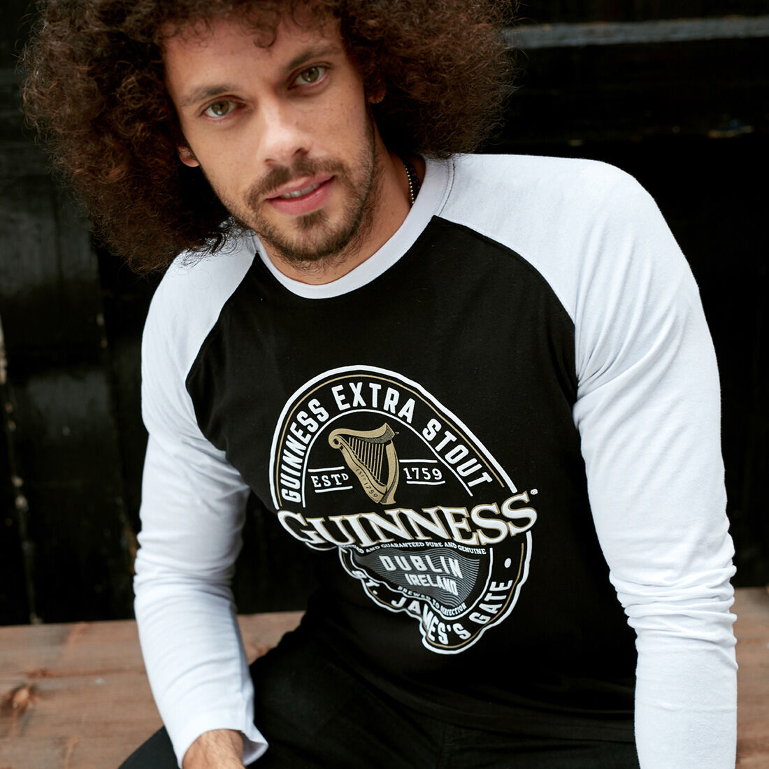 Guinness Long Sleeve Dublin Ireland Black & White T-shirt