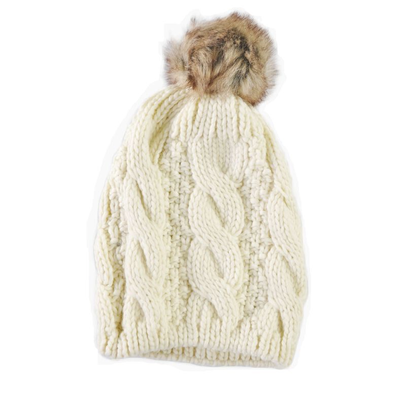 Knit Style Cream Tammy Hat With Faux Fur Bobble Cream