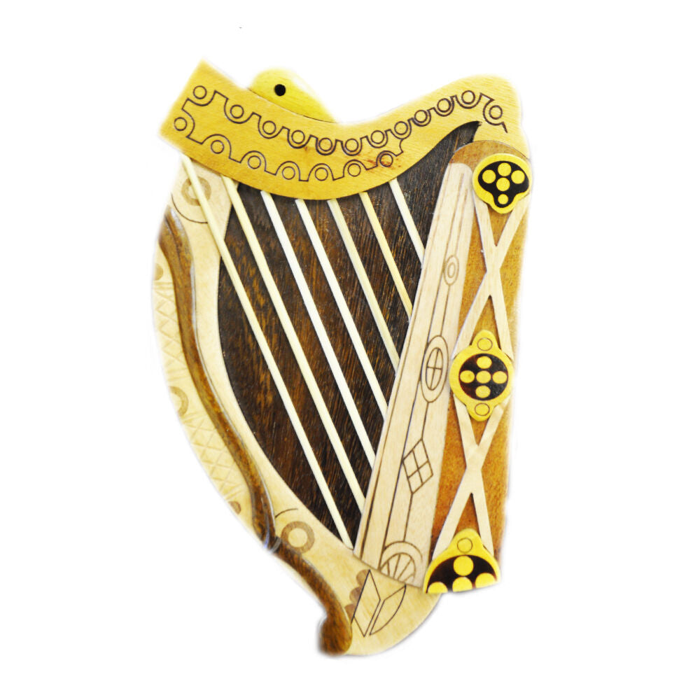 Wooden Irish Harp Designed Intarsia Plaque