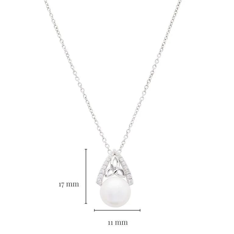 Platinum Plated Intricate Pearl Trinity Knot Pendant