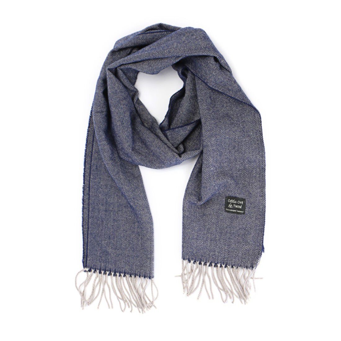 Herringbone Tweed Irish Scarf Blue