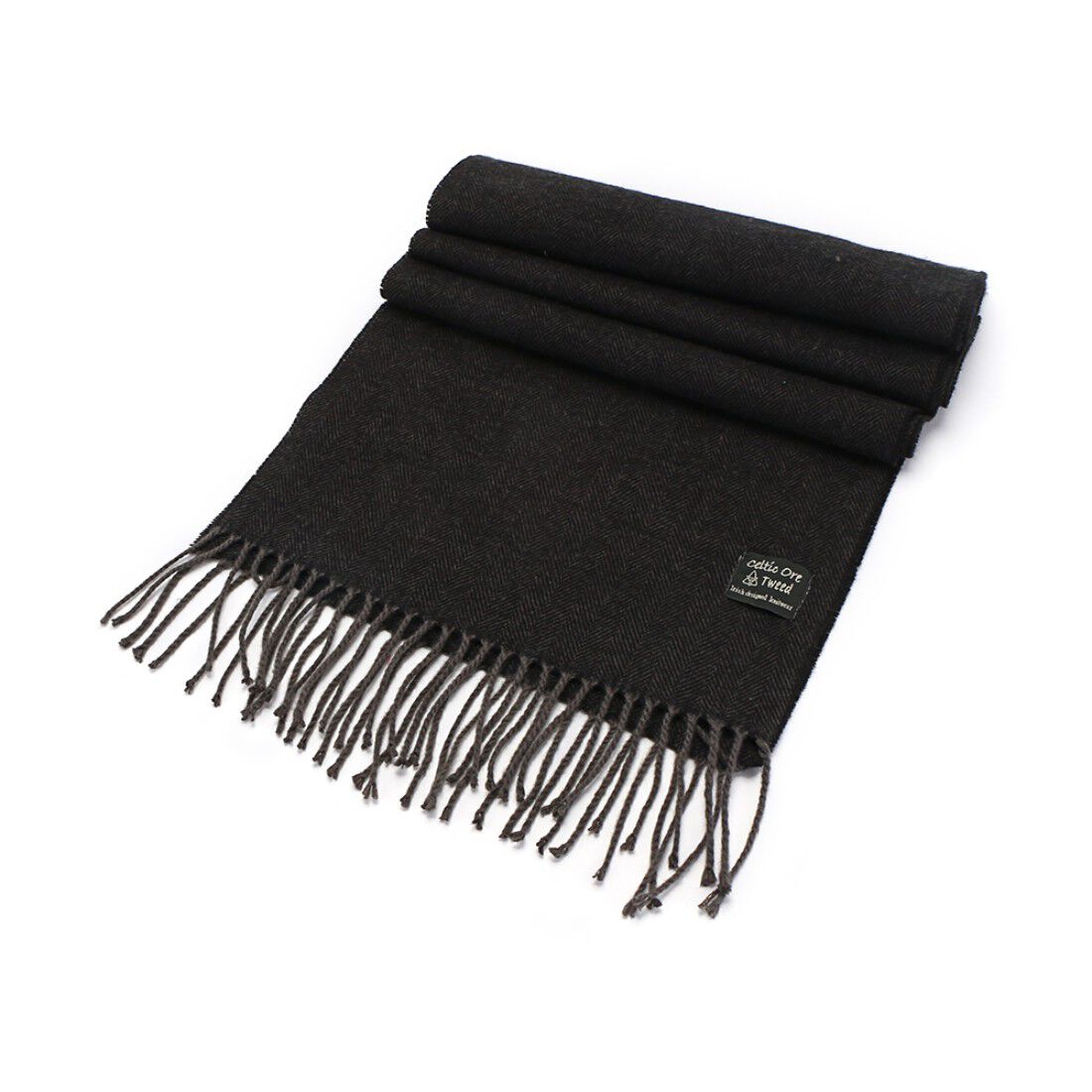 Herringbone Tweed Irish Scarf Black