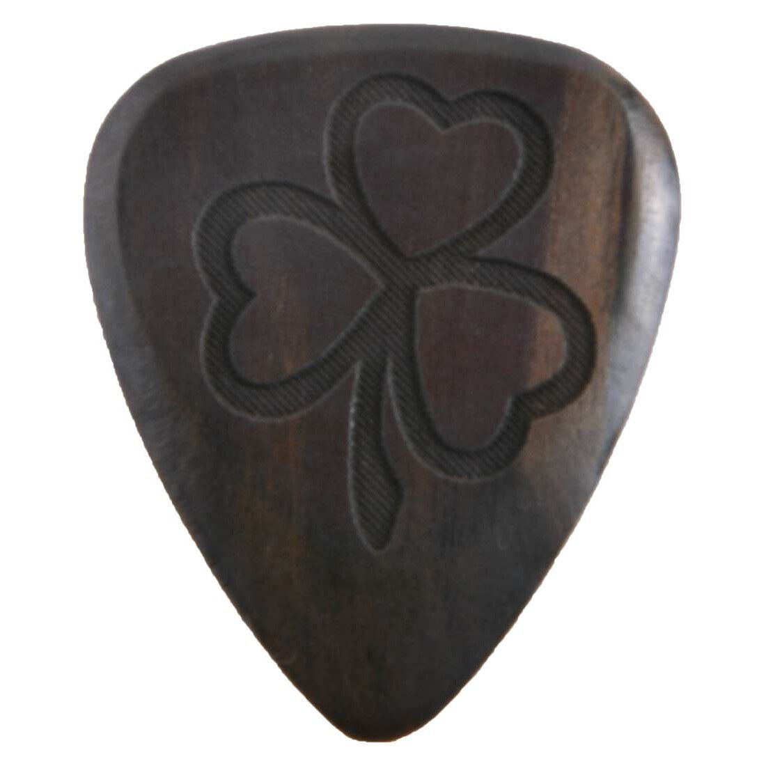 Solid Wooden Guitar Pick With Irish Shamrock Design Black