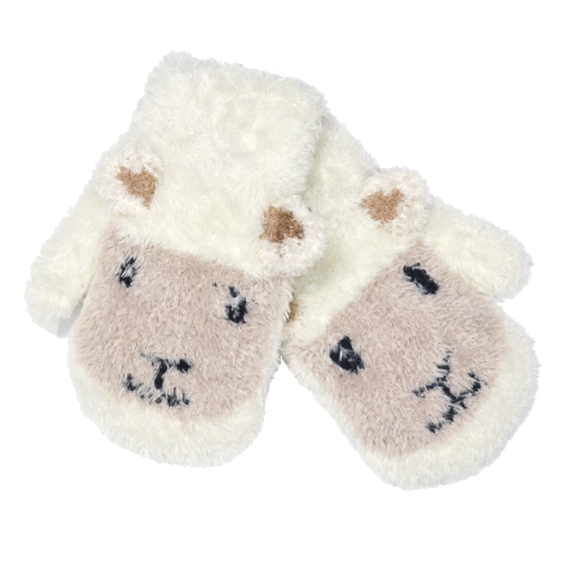 Patrick Francis Ireland Kids Woolly Sheep Face Mittens Cream