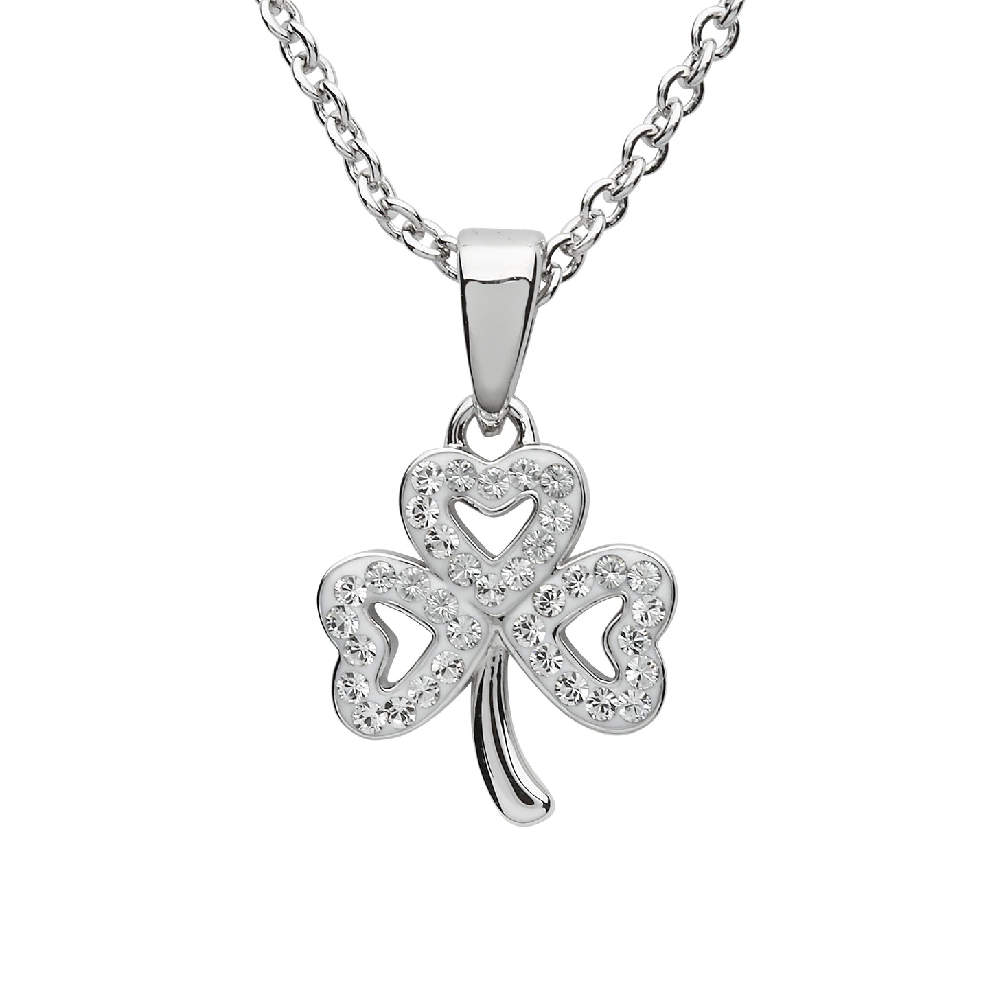 Platinum Plated Shamrock necklace With Clear Crystal