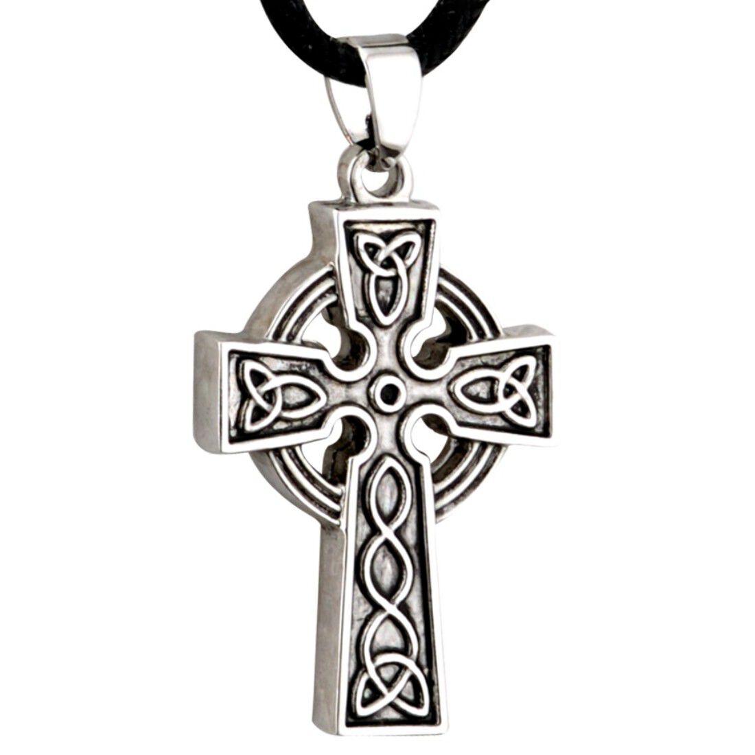 Pewter Style Celtic Cross Designed Necklace With Trinity Knots