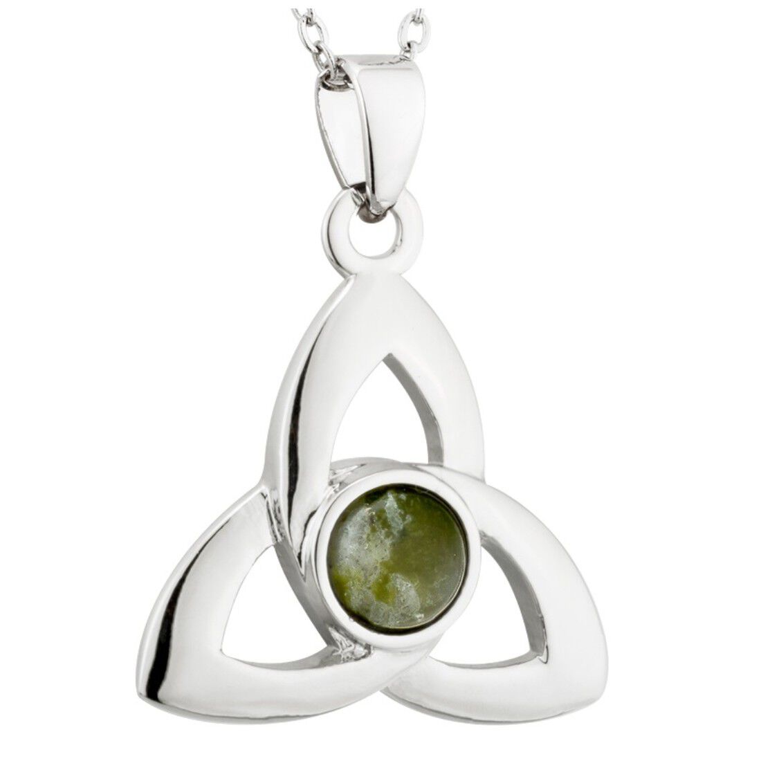 Rhodium Plated Connemara Marble Trinity Knot Designed Necklace