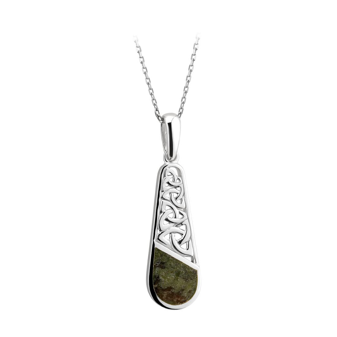 Connemara Marble Sterling Silver Trinity Knotwork Drop Necklace