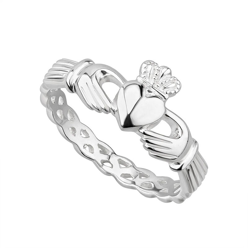 Ladies Hallmarked Sterling Silver Weave Claddagh Ring