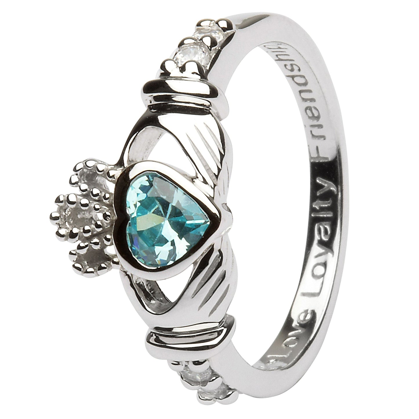 Hallmarked Sterling Silver Claddagh Birthstone Ring March