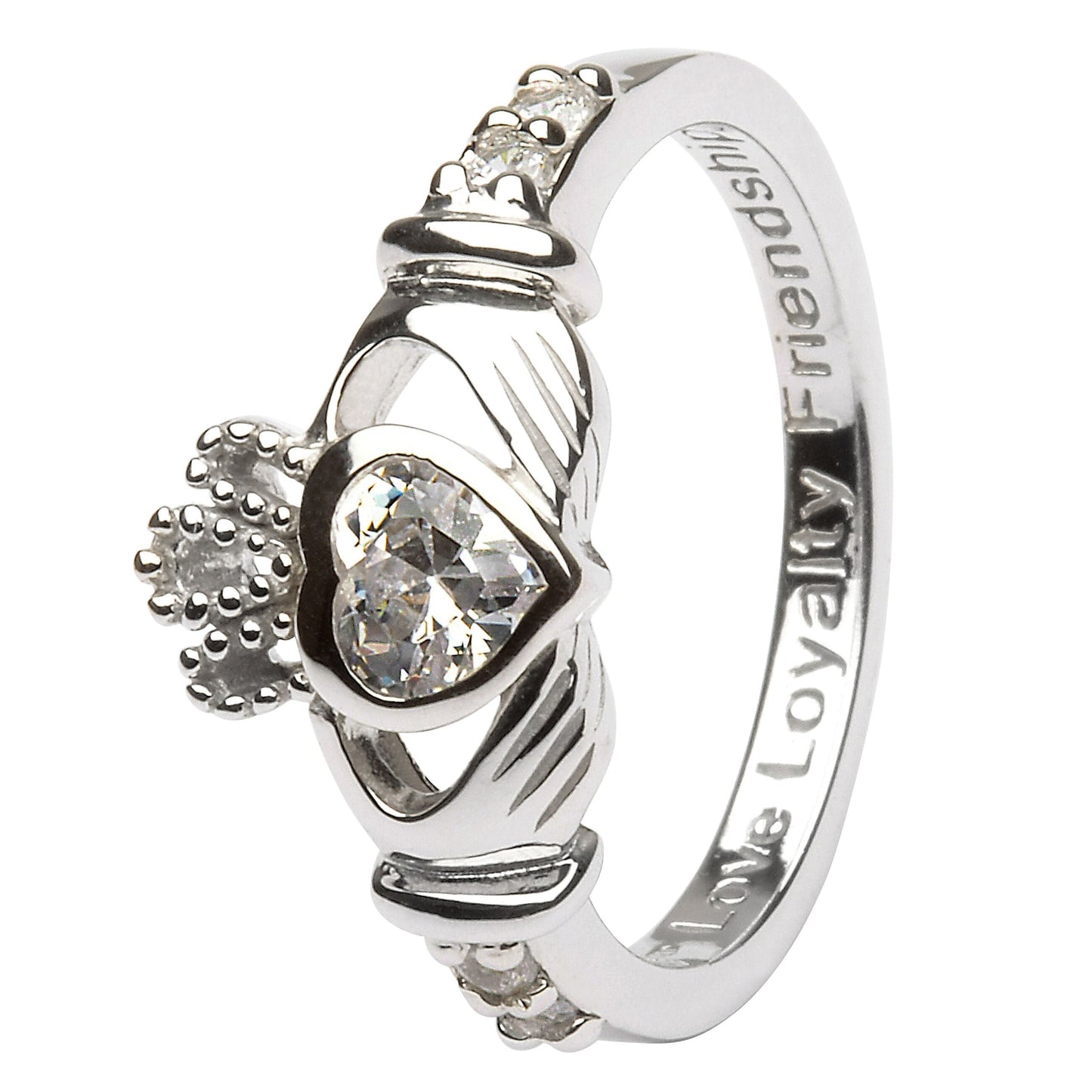 Platinum Plated Claddagh Birthstone Ring April