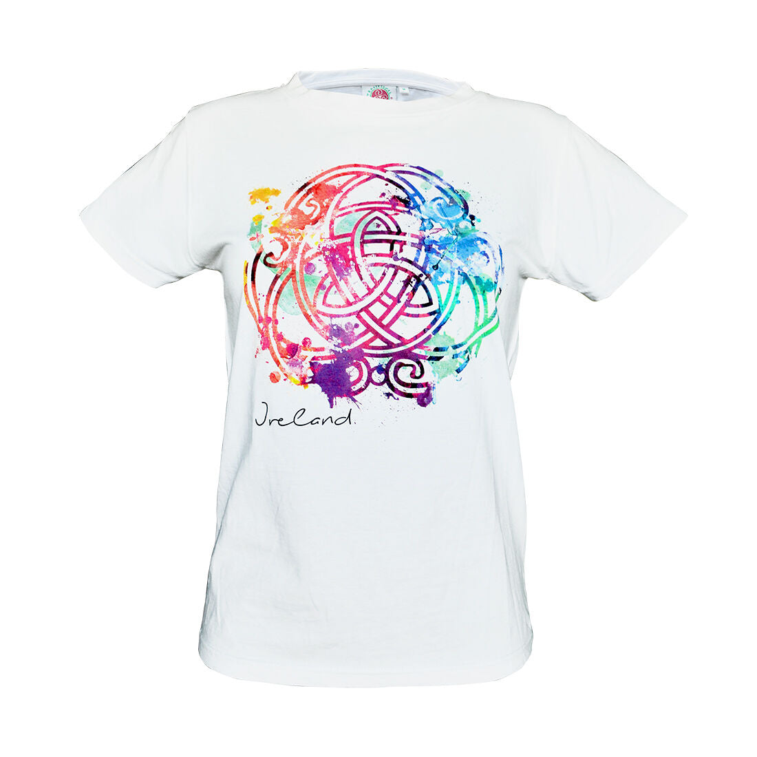 Ladies Celtic Knot Designed White Round Neck T-Shirt
