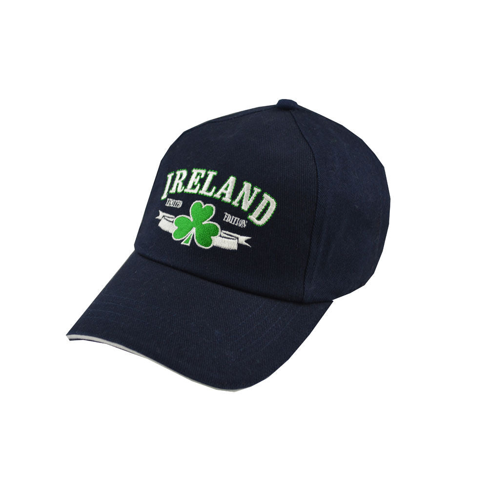 Baseball Cap With Embroidered Ireland Limited Edition Print & Shamrock Navy