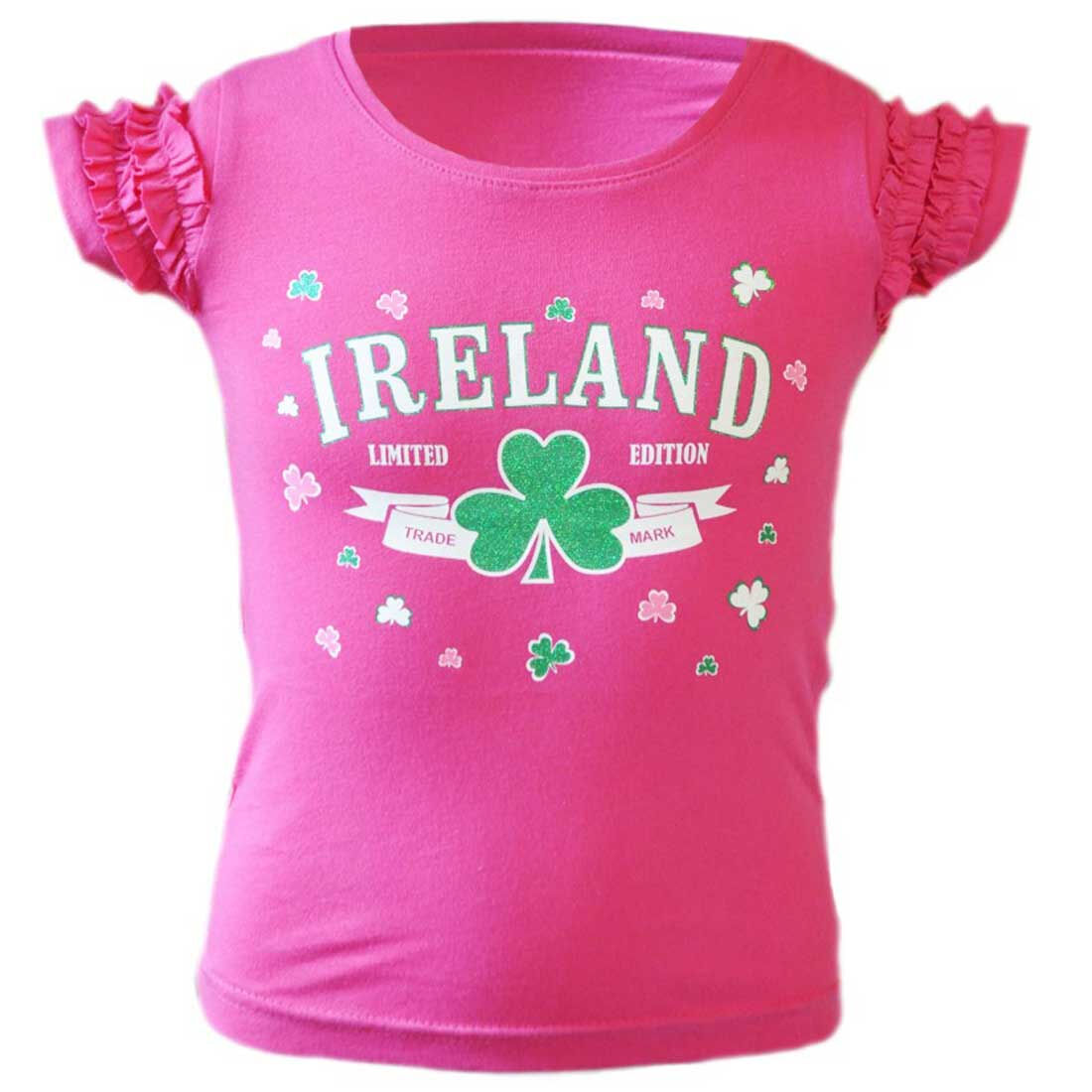 Kids Ireland Limited Edition Shamrock Print Pink T-Shirt