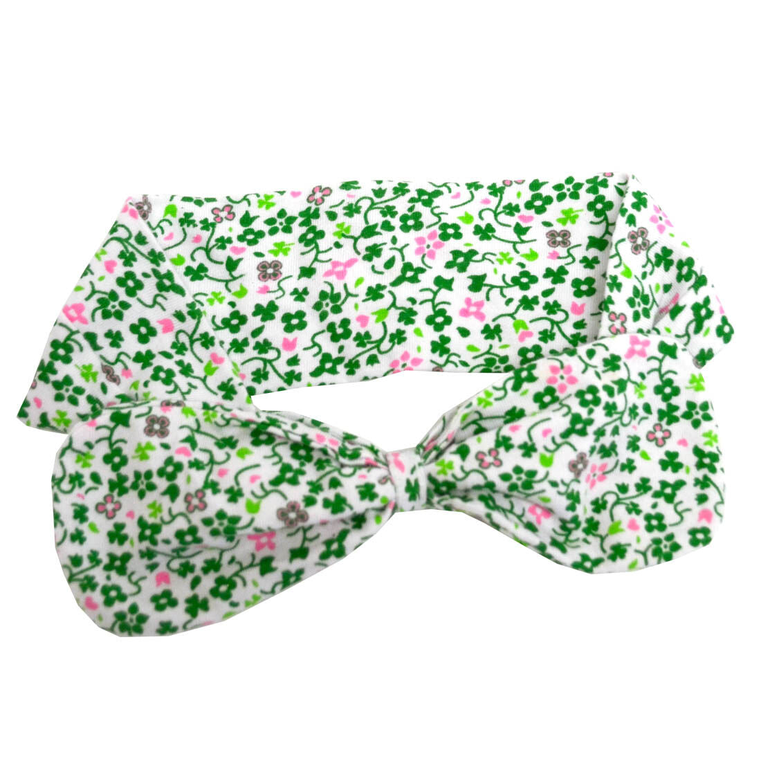 Irish Girl White Baby Headband With Green & Pink Flower Design