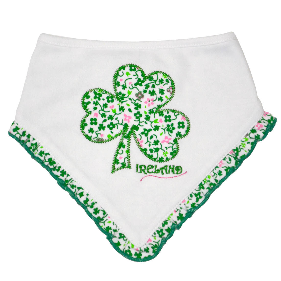 Baby Shamrock Flowers And Frilly Edge Design Bib