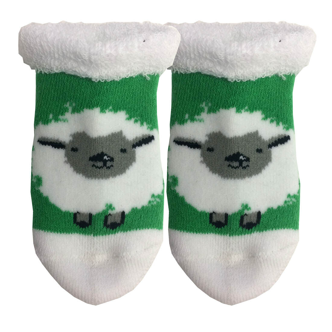 White And Green Woolly Irish Sheep Designed Cute Baby Booties